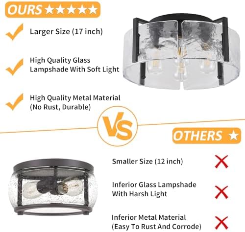 Black 17.7-Inch Glass Drum Semi Flush Mount Ceiling Light