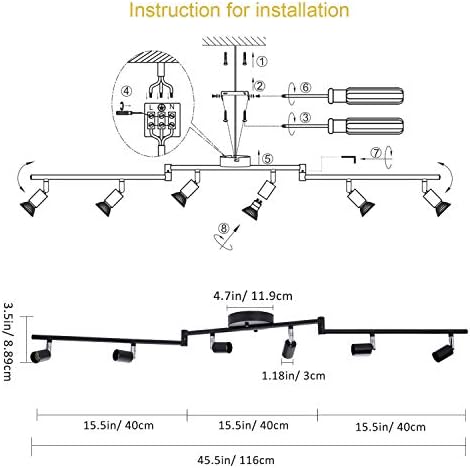 AIBOO 6-Light Adjustable Dimmable Track Lighting Kit, Flexible