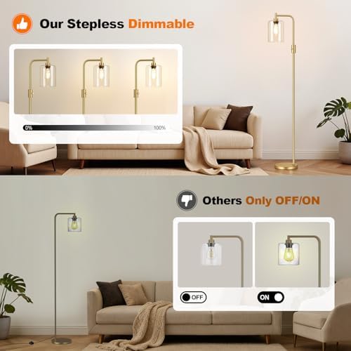 Dimmable Gold Glass Floor Lamp with LED Bulb
