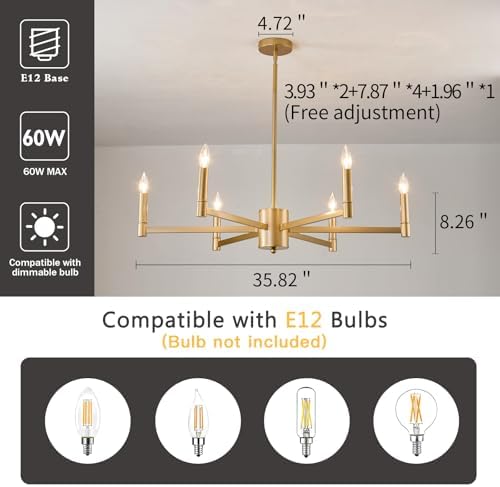 ASGYISA 6-Light Gold Candle Chandelier