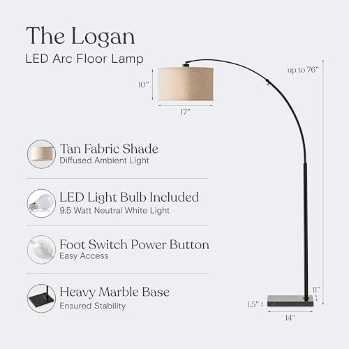 Brightech Logan Arc Floor Lamp for Living Rooms, Black