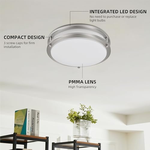 hykolity 16 inch Brushed Nickel LED Flush Mount Ceiling Light