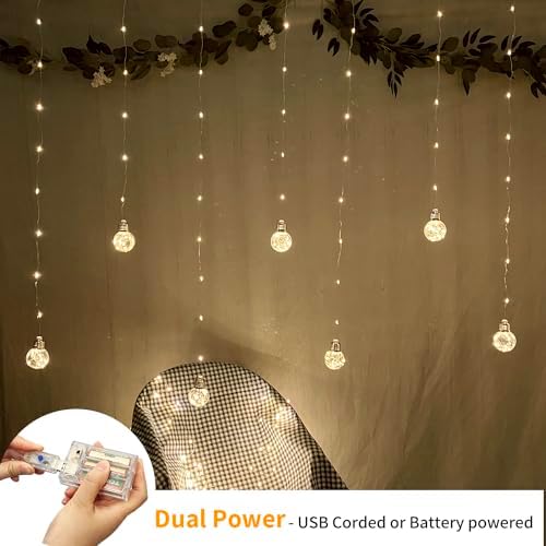YOLIGHT Wishing Ball Curtain Lights, 200 LED Warm White