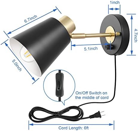 VATONI Dimmable Plug-in Wall Sconce, 2 Bulbs Included