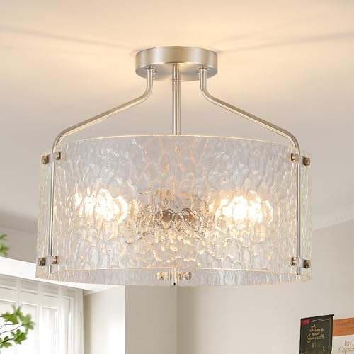 Semi Flush Mount Ceiling Light Fixture Glass Drum Chandelier Entryway