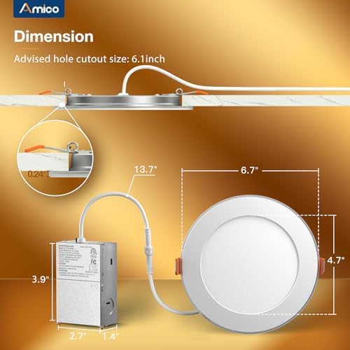 Amico 12 Pack 6 Inch LED Recessed Light