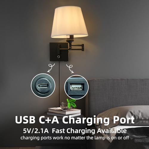 Black Plug-in Swing Arm Wall Sconce