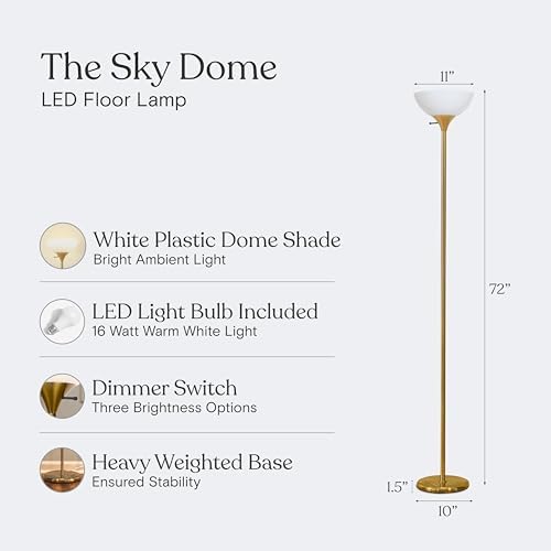 Brightech Sky Dome Dimmable LED Floor Lamp, Brass/Gold