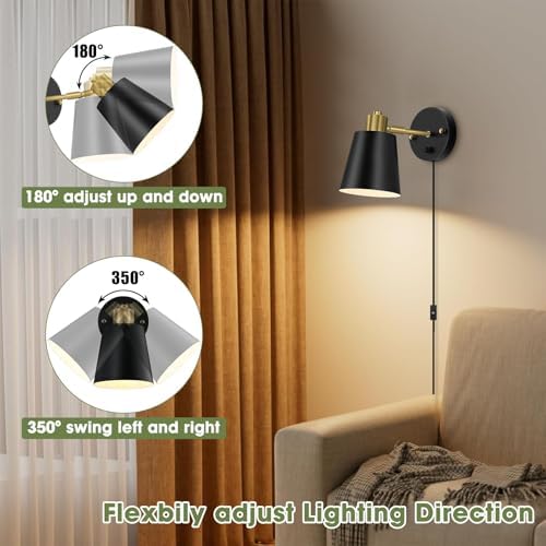 Lomoky Black Plug-in Wall Sconces, Set of 2