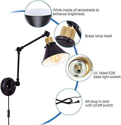 TRLIFE Plug-in Adjustable Swing Arm Wall Sconces, 2 Pack