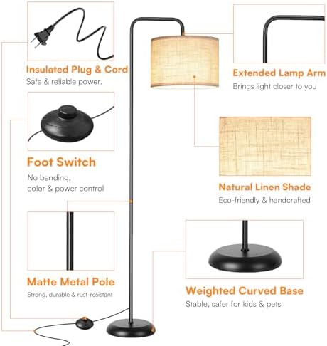 TJOY Black Standing Floor Lamp with 3 CCT Bulb