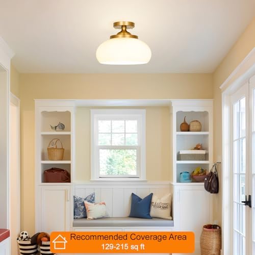 Mid-Century Gold 12 Inch 3-Light Semi Flush Mount Ceiling Light