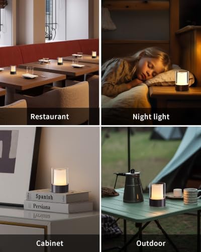 4" Black Cordless Table Lamps Set of 2, Rechargeable