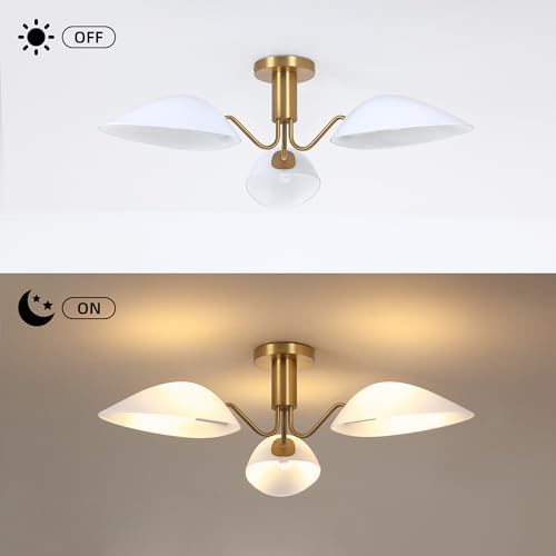 MEXO Modern Gold 3-Light Semi Flush Mount Ceiling Light