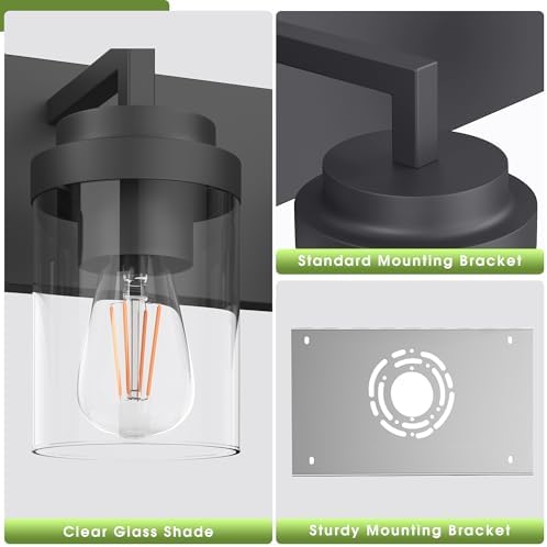 2-Light Matte Black Bathroom Vanity Light, 15 Inch