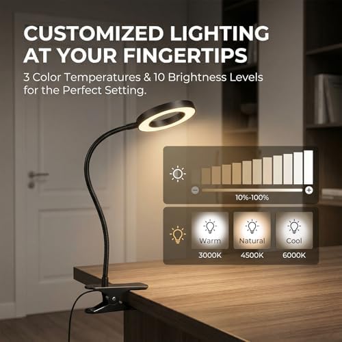 Flexible Gooseneck LED Clip-On Book Light with Clamp