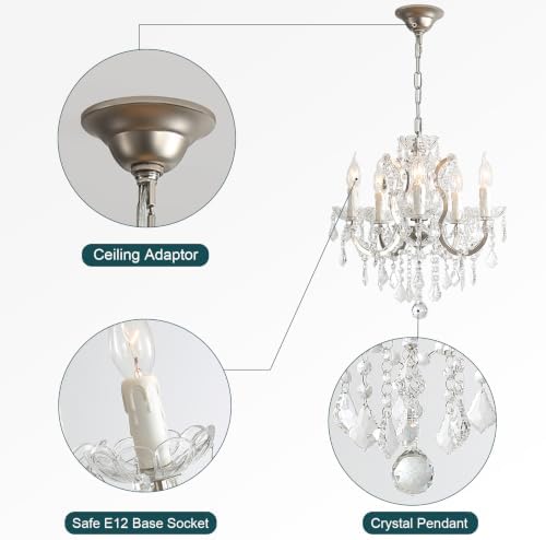 17" Brushed Nickel 5-Light Crystal Chandelier
