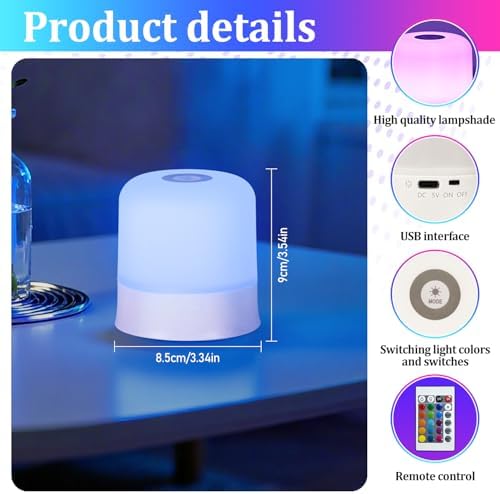 Portable Night Light Bedside Lamp, Touch and Remote Control