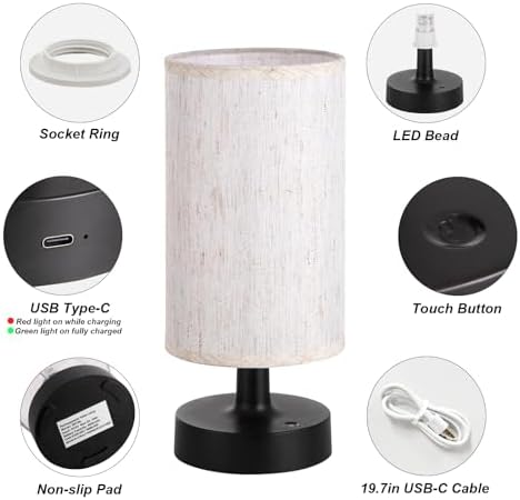 Small Cordless Table Lamp, 4000mAh Rechargeable, Black