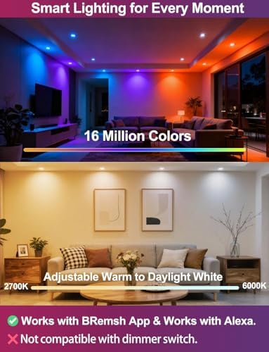 iLC 6 Inch Color Changing LED Recessed Lights, 6 Pack