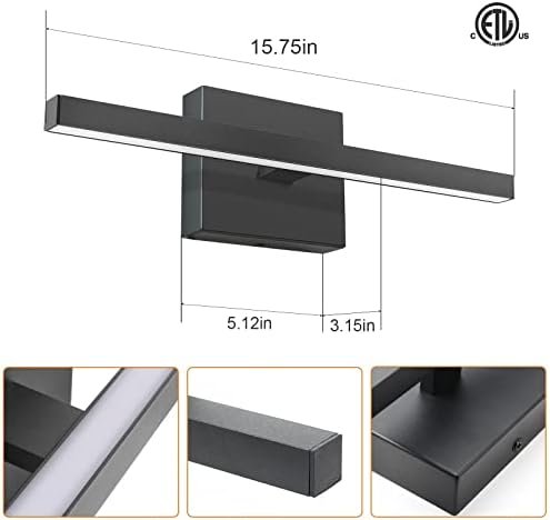VOLISUN Bathroom Vanity Light, 15.7 Inch, Black