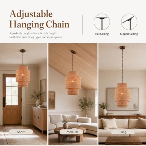 Natural Rattan Pendant Light, 9.44”