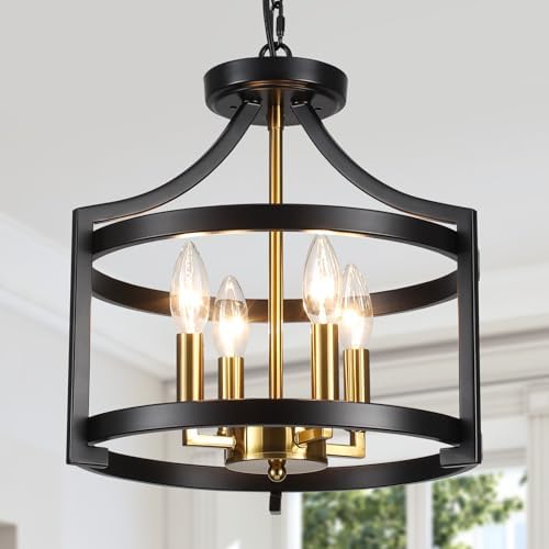 Farmhouse 4-Light Black and Gold Chandelier