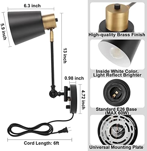 ENCOMLI Black Brass Swing Arm Wall Sconces, Set of Two