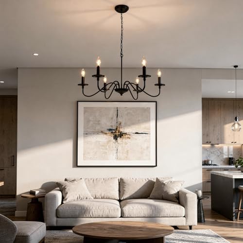 Phaosio Black 6-Light Farmhouse Candle Chandelier