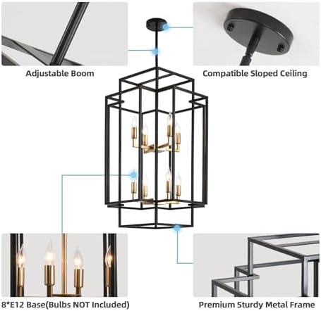 8-Light Black and Gold Tiered Lantern Chandelier