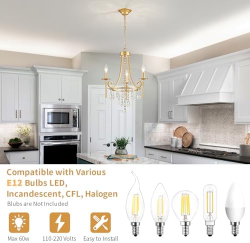 Small 3-Light Gold Crystal Chandelier
