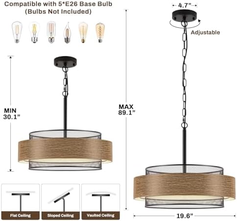 19.7" 5-Light Farmhouse Chandelier