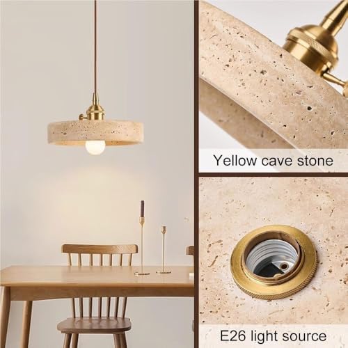 Natural Travertine Brushed Brass Pendant Light