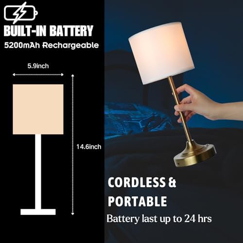 HAPYGI Portable Cordless Table Lamp, 5200mAh, Antique Brass