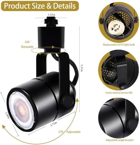 12-Light GU10 LED Track Lighting Kit, 3000K, Black