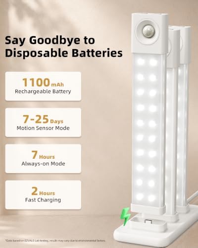EZVALO 6-Pack Motion Sensor Under Cabinet Lighting with Charging