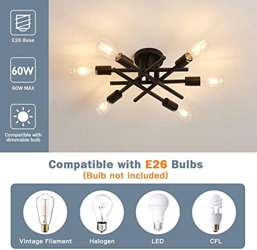 ASGYISA 6-Light Black Semi Flush Mount Ceiling Light
