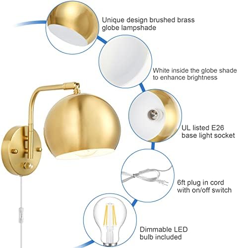 VATONI Brushed Brass Swing Arm Wall Sconces, 2 Bulbs