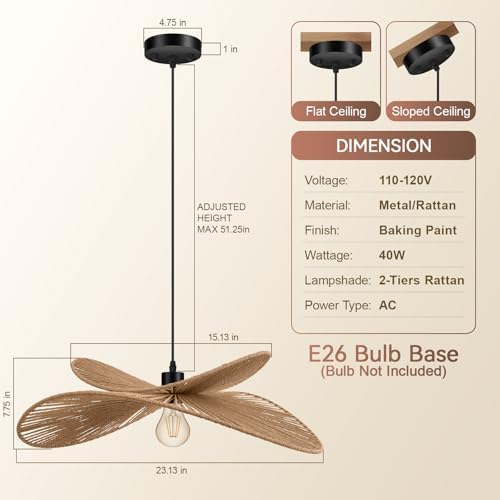 BoostArea 23.13" Rattan Boho Chandelier