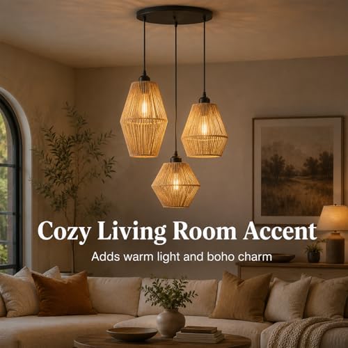 3-Light Hand-Woven Rattan Pendant Light