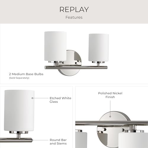 Progress Lighting Replay 2-Light Bath Vanity Light, Polished Nickel