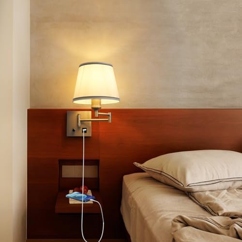Dimmable Swing Arm Wall Sconce, Type-C & USB