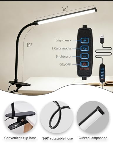 2 Pack Clip-On LED Desk Lamps, USB Powered