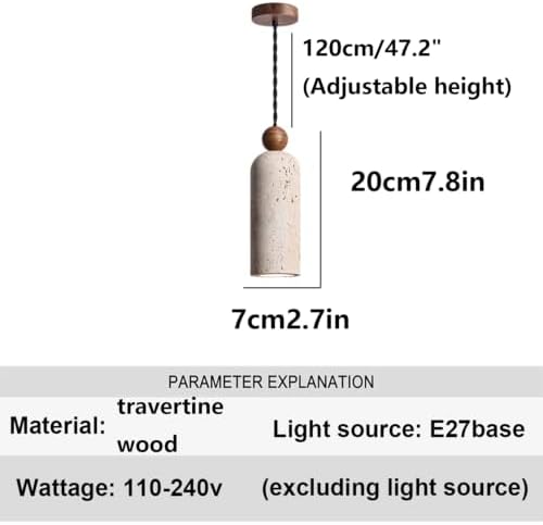 Natural Travertine Spherical Pendant Lamp, E27