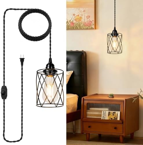 1-Pack Plug in Pendant Light, 15FT Cord, Black
