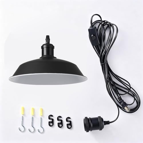 Plug in Pendant Light, 197” Cord, Black and White