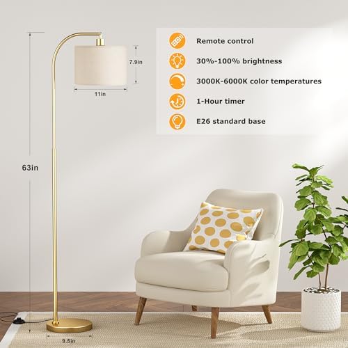 Ambimall Arc Floor Lamp with Remote, Gold
