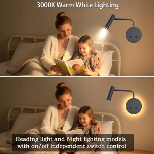 Matte Black Wall-Mounted Reading Light, 3000K