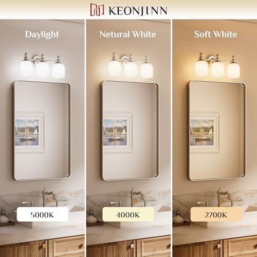 Keonjinn 3-Light Brushed Nickel Vintage Bathroom Light Fixtures Over