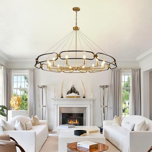 52.8" Black and Gold 8-Light Industrial Chandelier